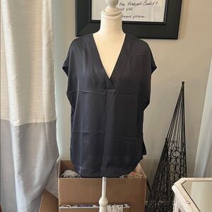 H&M Slate V-Neck Cap Sleeve Blouse